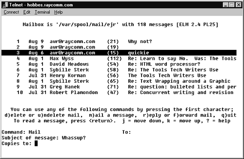 Sending e-mail with elm - Unix: Visual QuickStart Guide [Book]