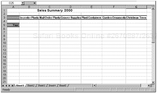 A workbook containing five worksheets.