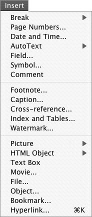 The Insert menu.