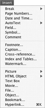 The Insert menu.