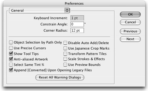 The General Preferences panel offers quick access to settings like Keyboard Increment.