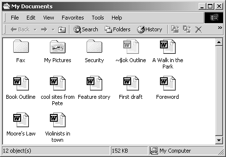 Microsoft dubs this the "classic" view, meaning the way folders looked before the Web-type display was built into desktop windows. That should mean that folder windows look like "out-of-the box" Windows 95 or Windows NT 4 windows. However, a "classic" window is actually a melding of the classic Windows design and the newer Web style; it can still incorporate an address bar and Back/Forward buttons.