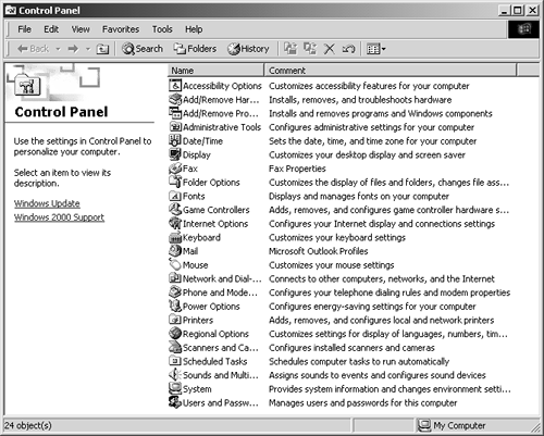 Not everything in the Control Panel window is, in fact, a Control Panel applet; some (such as Fonts and Printers) are shortcuts to important folders, and others (such as Add/Remove Programs) are wizards that help you set up various Windows features.