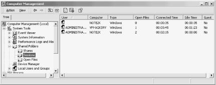 You can view and terminate connections through the Computer Management console