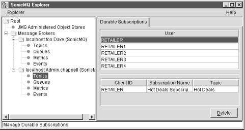 Managing active durable subscriptions