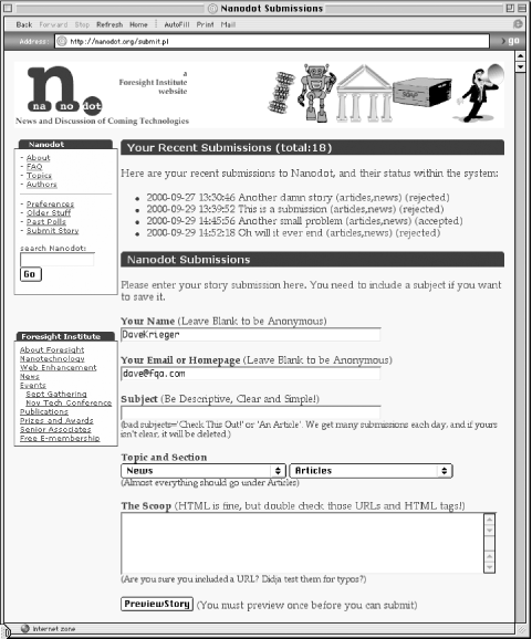 The Submit Story page presents a simplified version of the Edit Story page