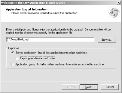Exporting a COM+ application