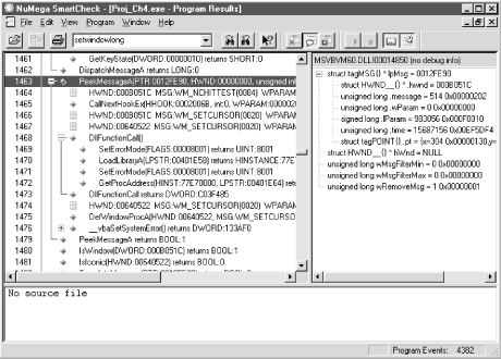 Screenshot of the SmartCheck debugging tool