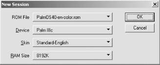 Emulator New Session dialog
