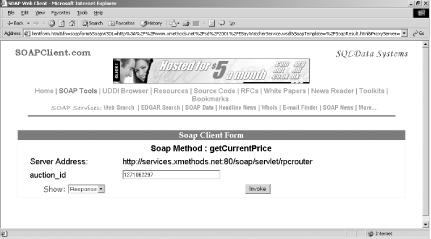 The Generic SOAP Client: Displaying information on the XMethods eBay Price Watcher Service