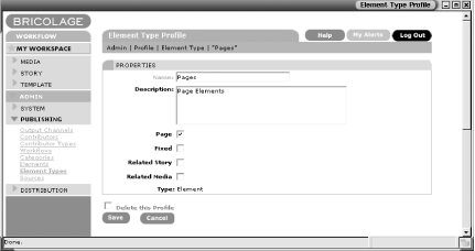 The ‘Pages’ element type profile