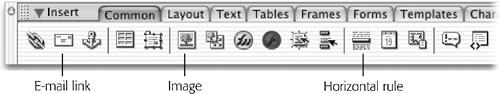 The Email link, Image button, and Horizontal Rule button are just three of the objects you can insert.