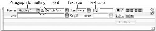 If you don’t see font, size, and color options, click the HTML/CSS button (circled). See page 241 for details on its use.