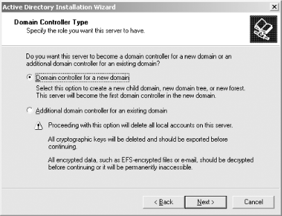 Active Directory Controller Type dialog