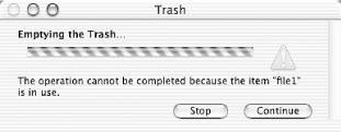 Trashed file still in use