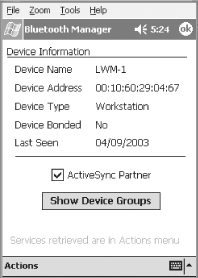 Configuring a Bluetooth device as an ActiveSync partner