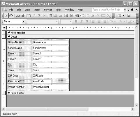 The address table that forms the base of the example