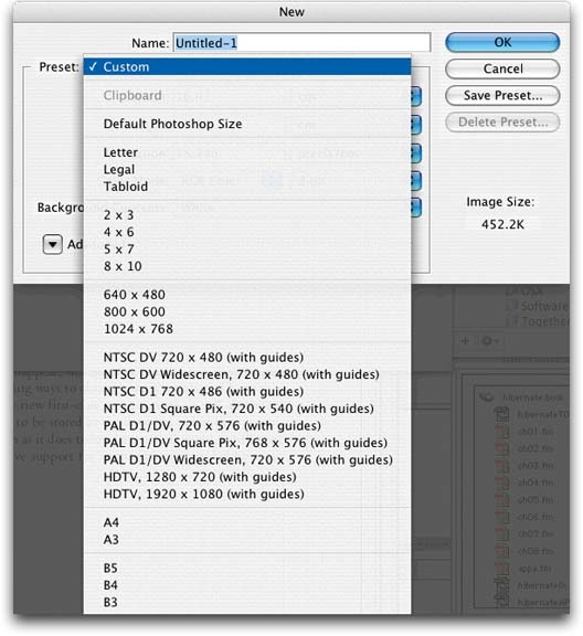 Photoshop CS template sizes including nonsquare DV templates