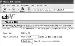 When making your bid, you must type in at least the amount listed to the right of the text box, but you can type in the maximum amount you're willing to pay. If you're unsure that you're bidding correctly, click "Learn about bidding" in the lower-left corner (not shown here) for a quick pop-up tutorial.