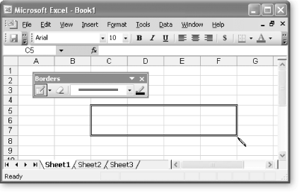 The Borders toolbar looks humble enough, but it packs a lot of power. Rather than allowing you to apply only preset border styles to the current selection, the Borders toolbar lets you draw directly onto your worksheet. To activate drawing mode, make sure you’ve selected the Draw Border icon on the left side of the toolbar. You can also choose a line style and color.