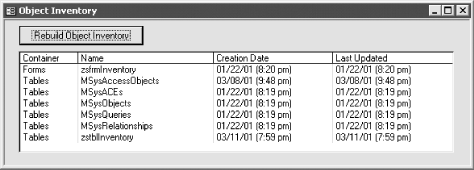 The inventory-creating form once it’s done its work on a sample database