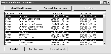 zsfrmVerifySettings is ready to catalog all controls on three selected forms