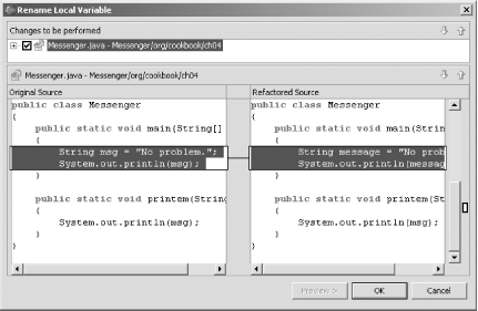 Previewing refactoring changes