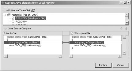 Replacing Java elements from local history