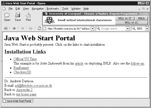 The JWS portal page