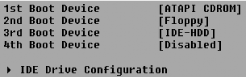 A typical first boot device configuration