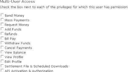 Selecting any combination of privileges for each user