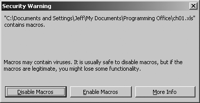 Excel’s macro security warning is pretty dire