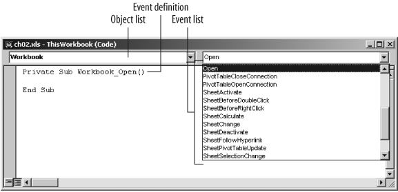 Predefined events in the Workbook class