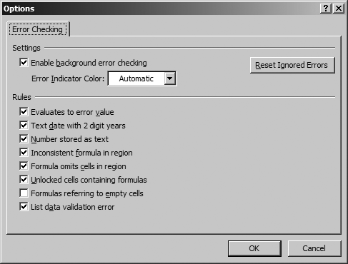 Displaying error-checking options