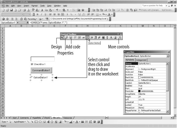 Adding form controls to a worksheet