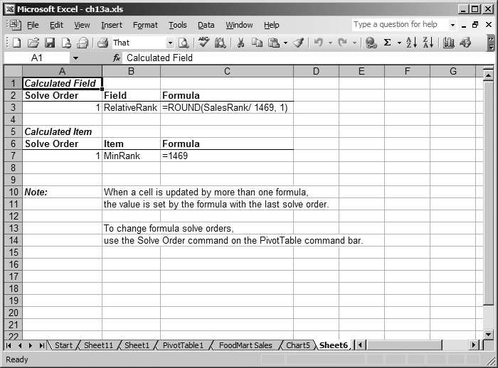 Viewing calculated fields and items from a pivot table