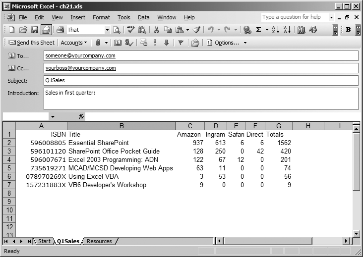 Composing an email in Excel