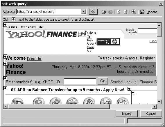 Use web queries to import data directly from a web page