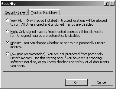 Choosing macro security settings