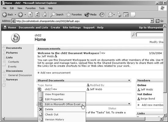 Opening a shared workbook from the SharePoint site