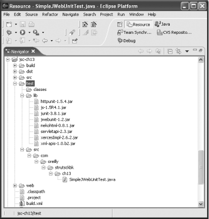 Project structure with "test" directory