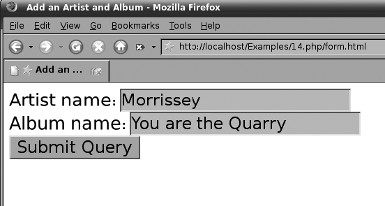 The HTML entry form shown in the Firefox web browser