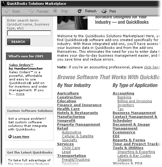 Programs listed in the Solutions Marketplace share Sharing data with other programsdata with QuickBooks, but target different industries or services. Sure, Intuit offers editions of Manufacturing, Nonprofits, Professional Accountants, Professional Services, Retail, and Wholesale, but the Solutions Marketplace offers additional software in those industries as well as accounting solutions for industries such as agriculture, hotels and restaurants, transportation, and utilities.