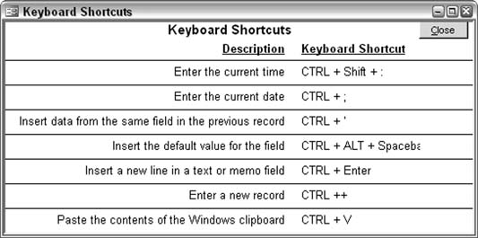 A quick-reference form for keyboard shortcuts