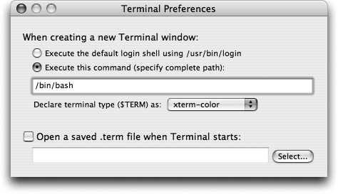 The Terminal Preferences dialog