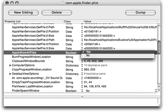 The Finder’s preferences, as seen in Property List Editor