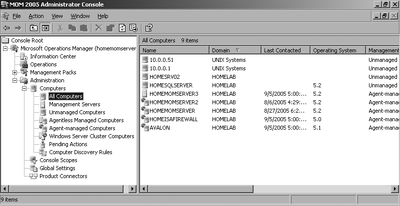 Top level of the Administrator console