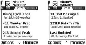 Minutes usage information in Minutes Manager