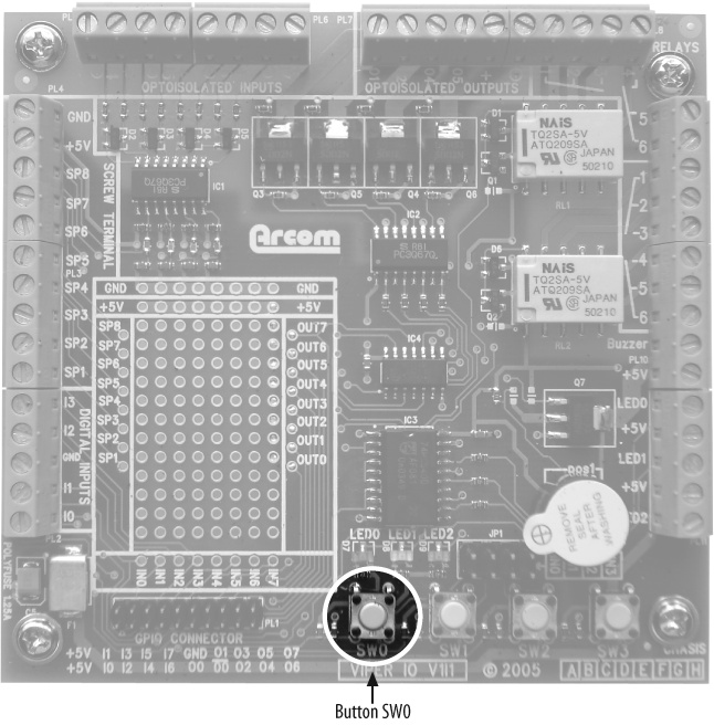 Arcom board add-on moduleâs SW0 button