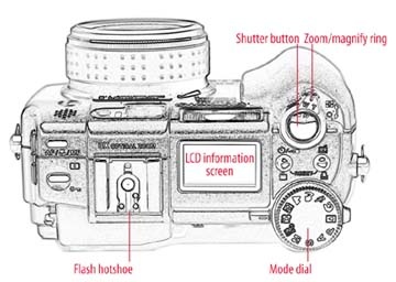 The top of a typical advanced amateur camera